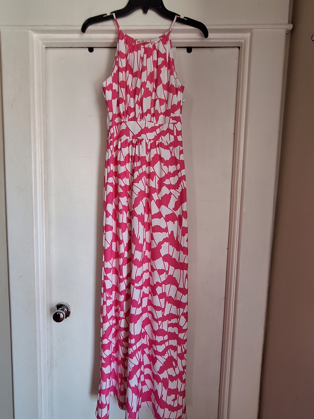 Jude Connally Pink and White Halter Maxi Dress